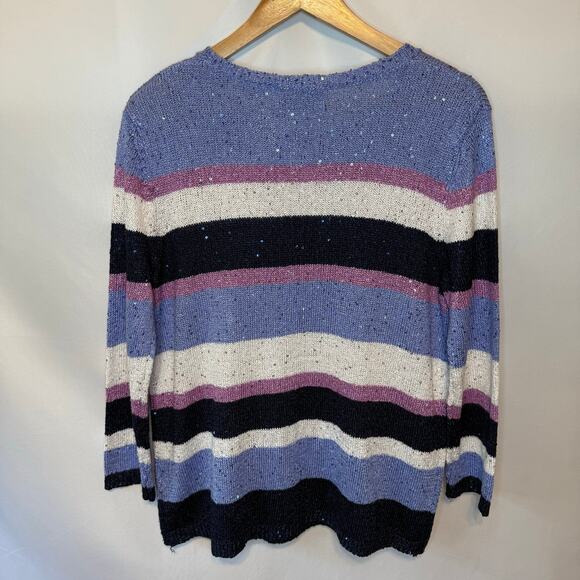 Alfred Dunner Striped Sweater M Womens Sequin Knit Multicolor Embellished - Picture 4 of 5